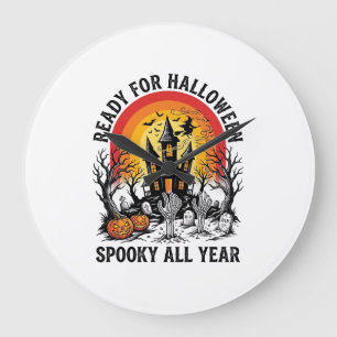 Grande Horloge Ronde Maison Hantée Halloween Vintage Chemise Prête à Fa