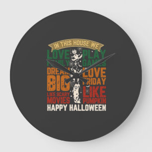 Grande Horloge Ronde Maison Joyeux Halloween Monstres Toiles d'araignée
