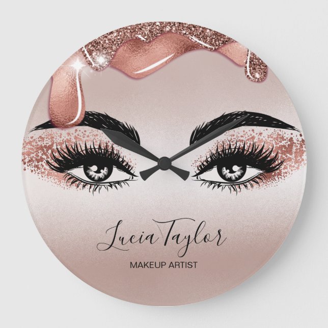Grande Horloge Ronde Makeup Beauty Lashes Rose Gold Drips Glitter (Recto)