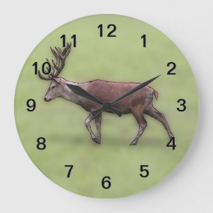 Grande Horloge Ronde Mâle de cerfs communs, Digital art.