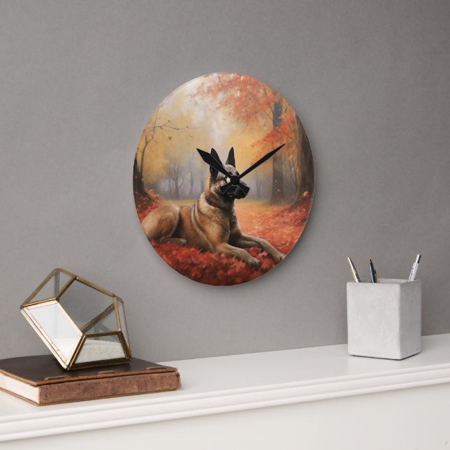Grande Horloge Ronde Malinoi belge en automne Leaves Fall Inspire (Bureau)