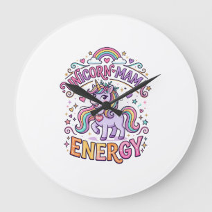 Grande Horloge Ronde Mama Licorne Énergie Coloré Design Zazzle_1