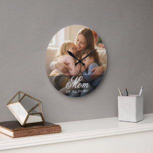 Grande Horloge Ronde Maman a établi une photo de script blanc moderne
