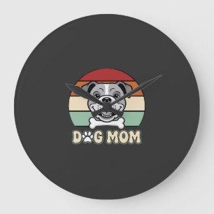 Grande Horloge Ronde Maman Chien Rétro Vecteur Bouledogue