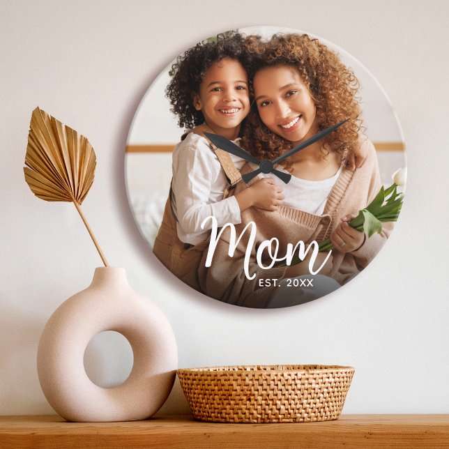 Grande Horloge Ronde Maman Date établie Écriture blanche Photo personna (Créateur téléchargé)