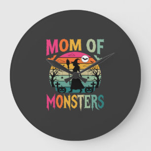 Grande Horloge Ronde Maman Halloween de sorcière de coucher de soleil d