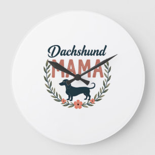Grande Horloge Ronde Maman teckel vintage amoureux des chiens floral ve