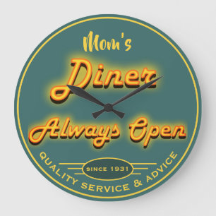 Grande Horloge Ronde Maman's Diner ou Any Yellow & Teal Neon Look