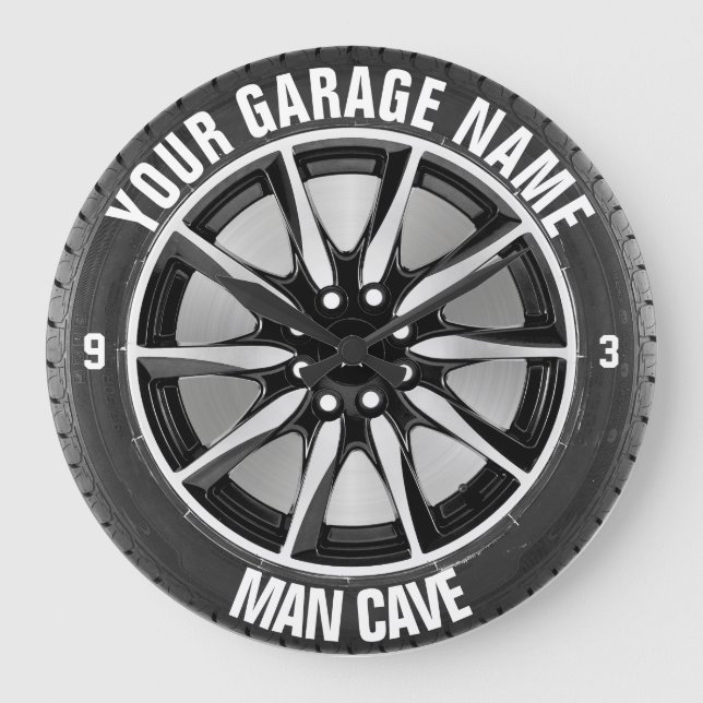 Grande Horloge Ronde Man Cave Your Garage Tire Wheel Nom personnalisé (Recto)