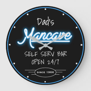 Grande Horloge Ronde Mancave Neon Blue Script Papa's Any Name Bar Retro