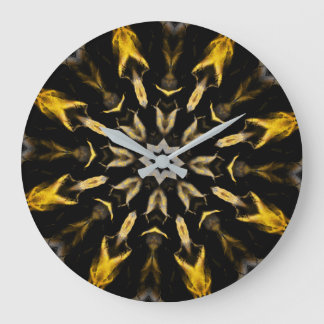 Grande Horloge Ronde Mandala Abstrait noir et or