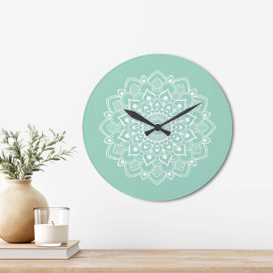 Grande Horloge Ronde Mandala Boho Élégant 