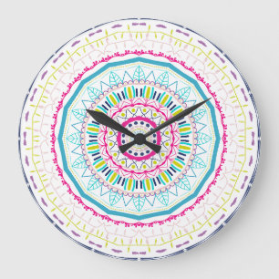 Grande Horloge Ronde mandala coloré