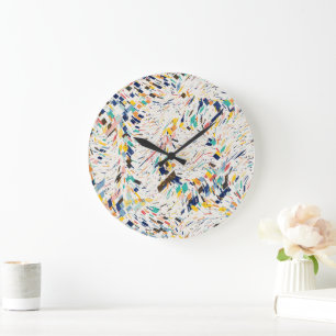Grande Horloge Ronde Mandala d'art du chaos quantique 