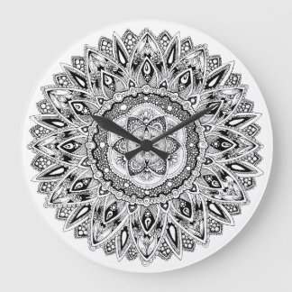Grande Horloge Ronde Mandala de fleur avec la graine de la vie