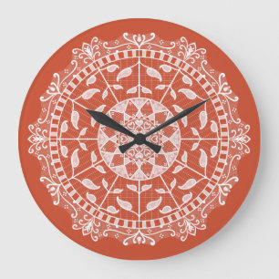 Grande Horloge Ronde Mandala de terre cuite