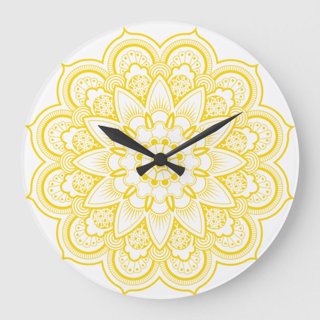 Grande Horloge Ronde Mandala en or et blanc (Recto)