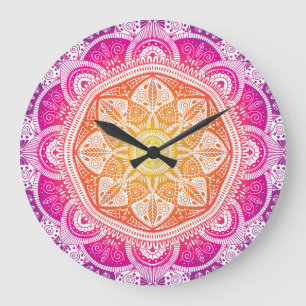 Grande Horloge Ronde Mandala fleuri ornemental : vintage coloré.