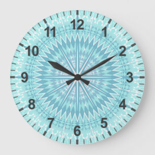 Grande Horloge Ronde Mandala moderne géométrique Turquoise