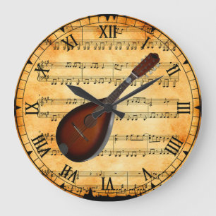 Grande Horloge Ronde Mandolin ~ Vintage Sheet Music Arrière - plan ~ U