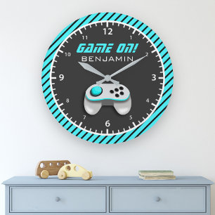 Grande Horloge Ronde Manette de jeu vidéo bleue et blanche Chambre d'en