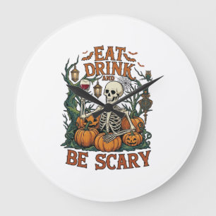 Grande Horloge Ronde Manger Boire Être Squelette Épouvantable Halloween