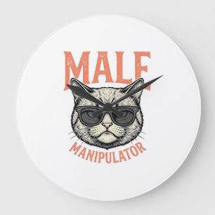 Grande Horloge Ronde Manipulateur Masculin Lunettes de Soleil Chat Drôl