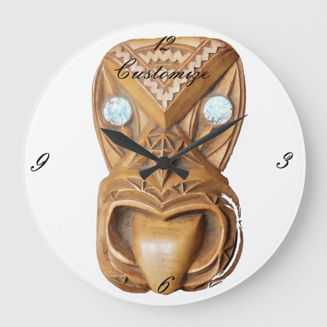 Grande Horloge Ronde Maori sculptée Tiki Face Thunder_Cove (Recto)