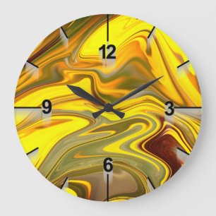 Grande Horloge Ronde Marble Waves Yellow Digital Paper-55448