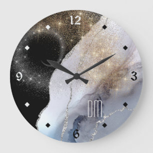 Grande Horloge Ronde Marbre blanc d'étincelle en argent