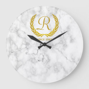 Grande Horloge Ronde Marbre classique de blanc de feuille de laurier de