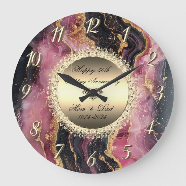 Grande Horloge Ronde Marbre de Bourgogne Noire 50 Anniversaire Mariage (Recto)