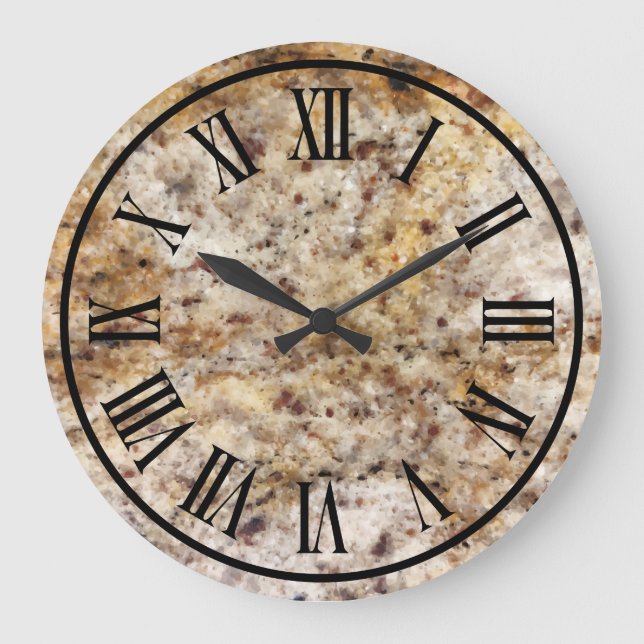 Grande Horloge Ronde Marbre de pierre Look Roman Numberal (Recto)