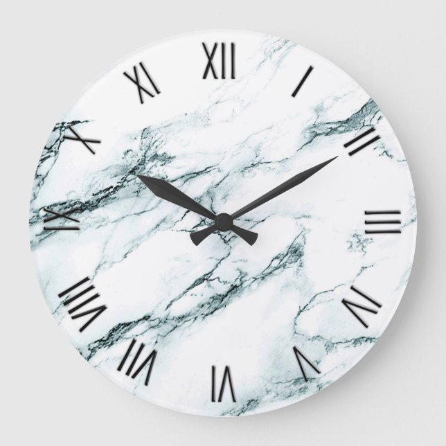 Grande Horloge Ronde Marbre de veine Turquoise foncé avec chiffres roma (Recto)