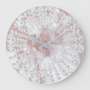 Grande Horloge Ronde Marbre en cristal de gris de diamants de gemme de