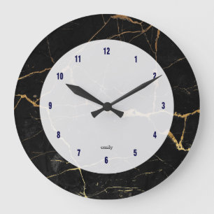Grande Horloge Ronde Marbre noir et or