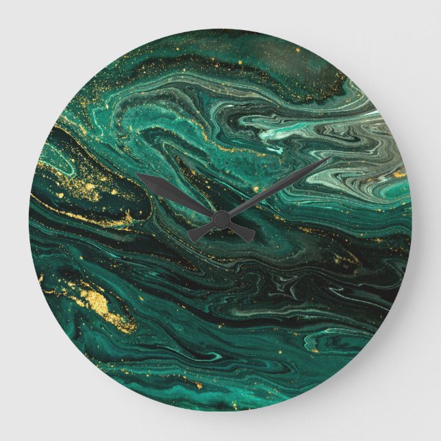 Grande Horloge Ronde Marbre vert : Abstrait Agate Ripple. (Recto)