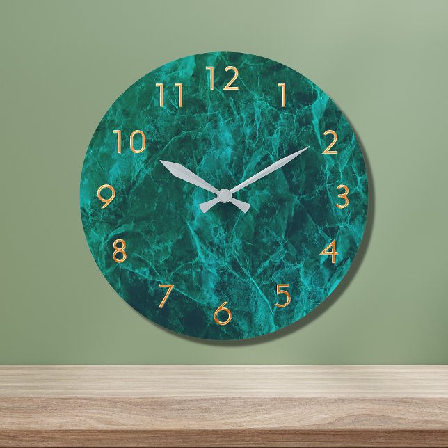 Grande Horloge Ronde Marbre vert or élégant classique (Créateur téléchargé)