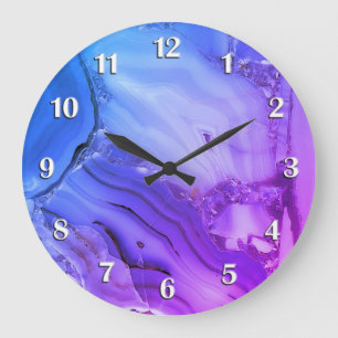 Grande Horloge Ronde Marbre Violet avec des Nombres Blancs