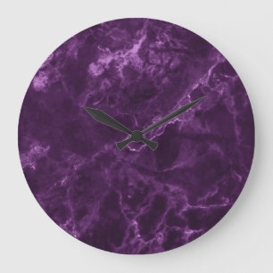 Grande Horloge Ronde Marbre violet foncé : texture luxueuse.