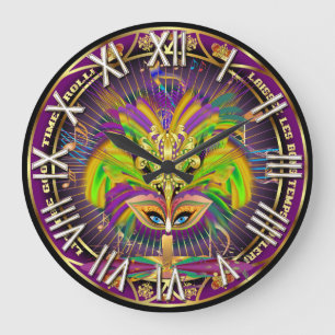 Grande Horloge Ronde Mardi Gras et Football Queen View Notes s'il vous 