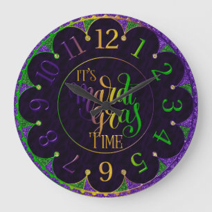 Grande Horloge Ronde Mardi Gras Horloge, Colorée C'est Mardi Gras Time