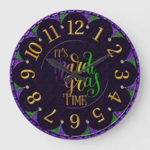 Grande Horloge Ronde Mardi Gras Horloge, Colorée C'est Mardi Gras Time