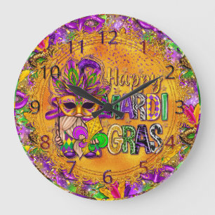 Grande Horloge Ronde Mardi Gras Horloge, Colorful Mardi Gras Gnome