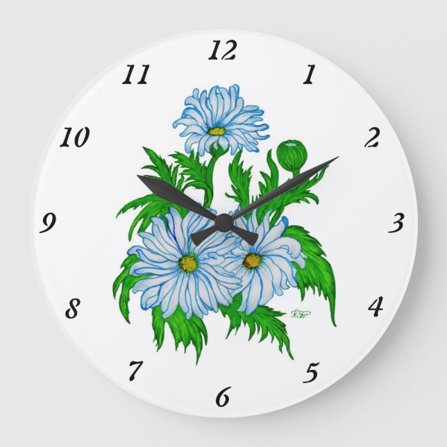 Grande Horloge Ronde Marguerite, Fleurs marguerites en style rétro (Recto)