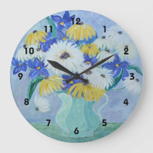 Grande Horloge Ronde Marguerites Dans L'Horloge Du Mur De Vase
