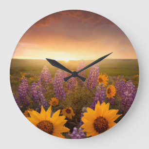 Grande Horloge Ronde Marguerites de coucher du soleil