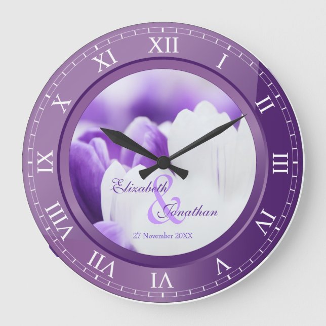 Grande Horloge Ronde Mariage Anniversaire Purple Améthyste Numéros roma (Recto)