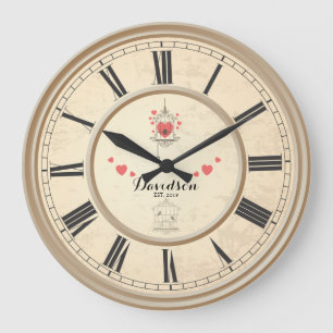 Grande Horloge Ronde Mariage Beige & Anniversaire de Mariage Mur Person
