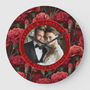 Grande Horloge Ronde Mariage Botanique Esthétique au Coquelicot Rouge C
